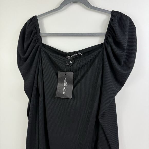 New Ribbed Bodysuit PrettyLittleThing Black Long Puff Sleeve US 8 Square Neck - Picture 7 of 15